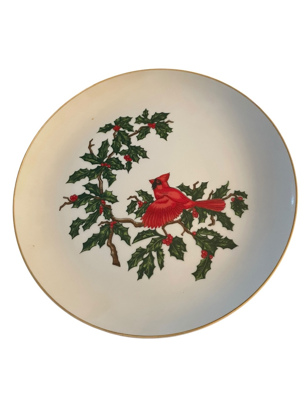 Lefton Cardinal & Holly Christmas Holiday Pedestal Cake Plate Stand 1072